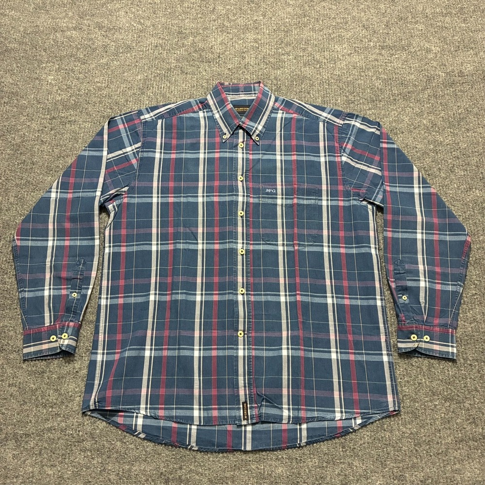 McGregor Exclusive Design Mens Button Down Shirt Size L Plaid Cotton Long Sleeve